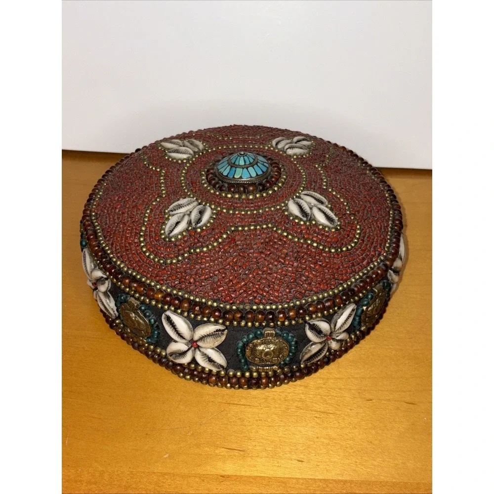 Tibetan‎ Beaded Hat Ceremonial Headdress Red Coral Turquoise Beaded